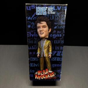 NECA Head Knockers Bobblehead Elvis Presley 1957 Year In Gold • New In Box